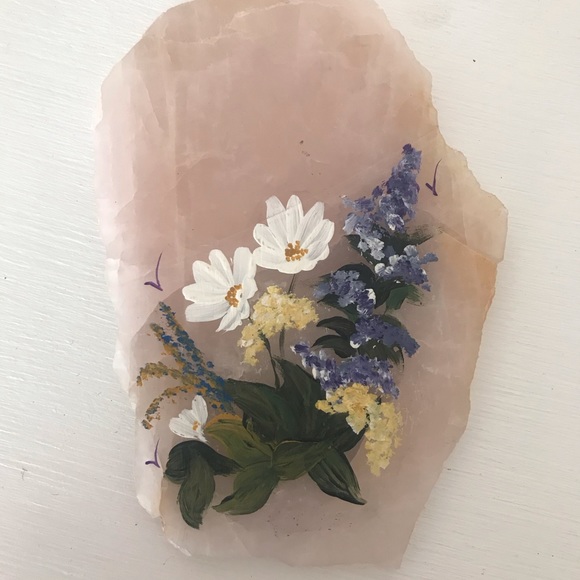 Vintage Other - Hand Painted Florals on Rose Quartz